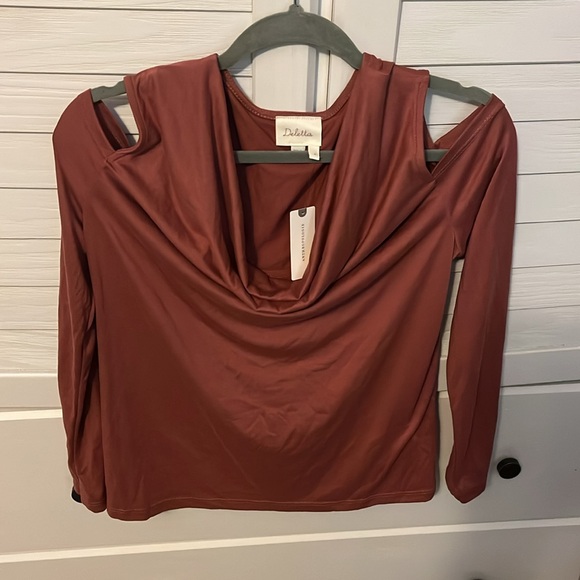 Anthropologie Deletta Cowl Neck Cold Shoulder Top - Picture 2 of 5